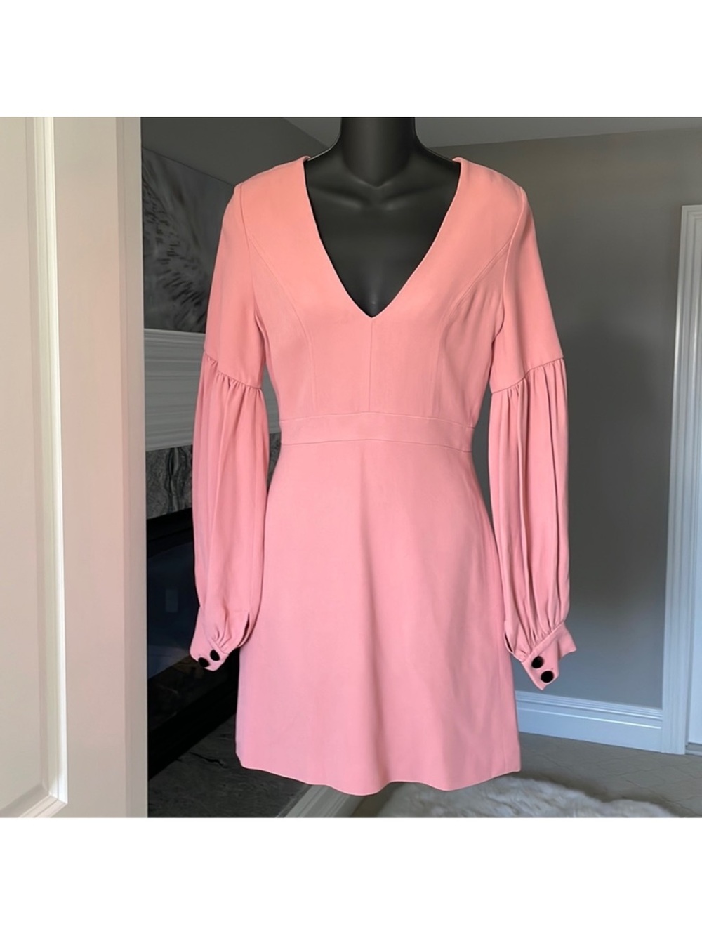 Alexis Blush Pink V-Neck Long Sleeve Mini Dress